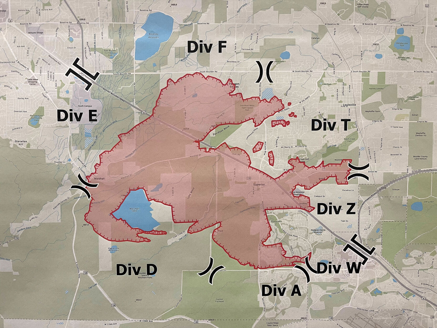 Marshall fire burn area map as of 123121